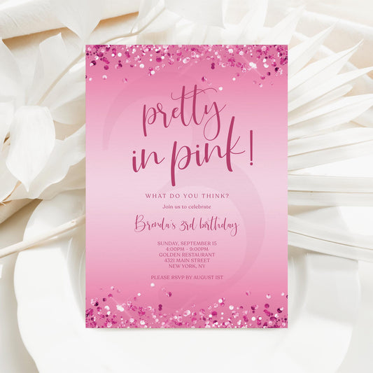 Pretty in Pink 3rd Girl Birthday Invitation Template | Editable & Printable
