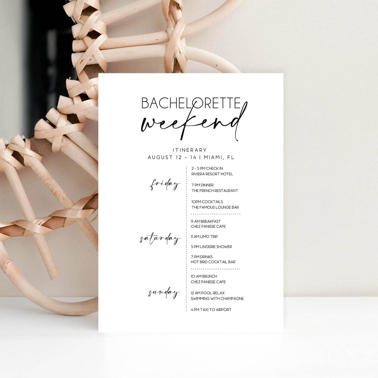 Editable Minimalist Bachelorette Party Invitation & Itinerary Template, Printable Modern Bachelorette Weekend Schedule, Digital Text Message Invite, Instant Download