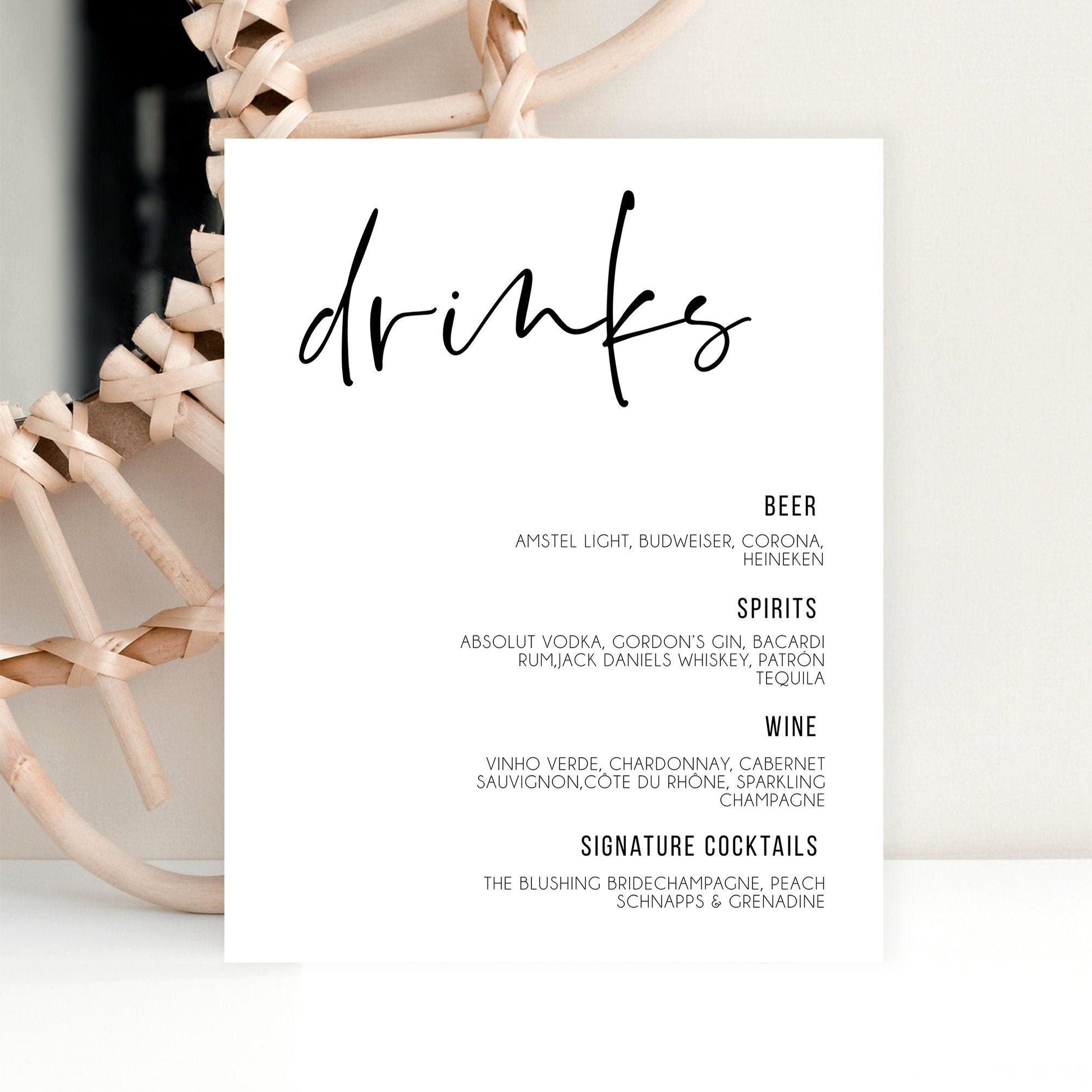 Modern Drinks Bar Sign Editable Template | Customize Drink Menu | Instant Download