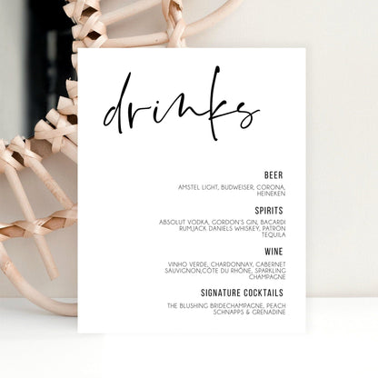 Modern Drinks Bar Sign Editable Template | Customize Drink Menu | Instant Download