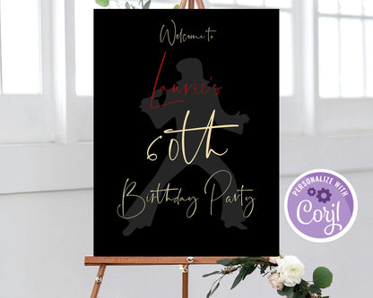 Editable Birthday Welcome Sign Printable Poster | Elvis Silhouette, Gold Calligraphy | 40th 50th 60th | Any Age | Personalized, DIGITAL File