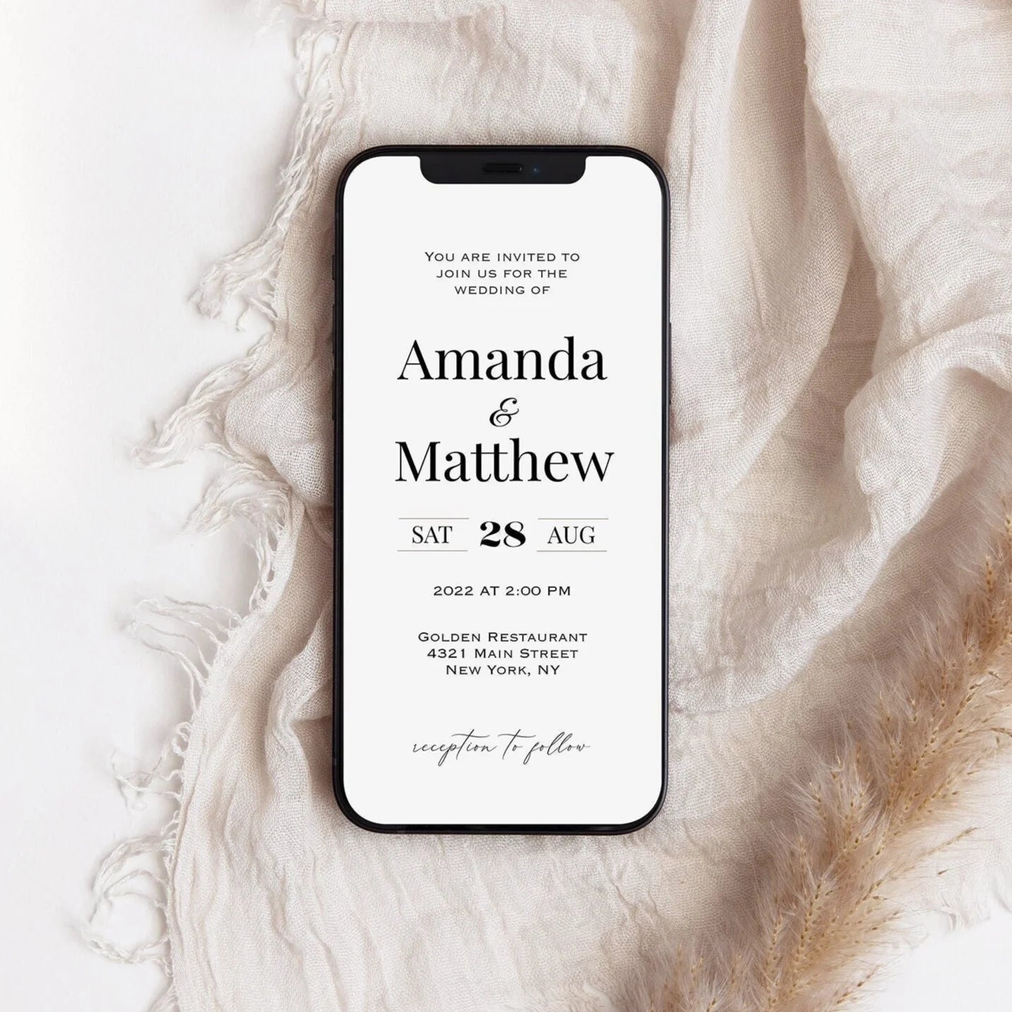 Electronic Wedding Invitation Template, Simple Wedding Evite, Text Message Invite, Phone, Paperless, Digital 100% Editable, Instant Download