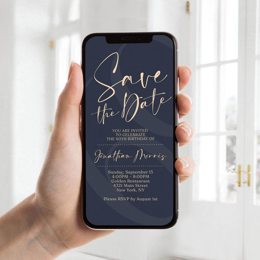 Save the Date Invitation Template | Digital Navy & Gold Evite | Editable Elegant Text Message Invite | Electronic Save the Date | Instant Download
