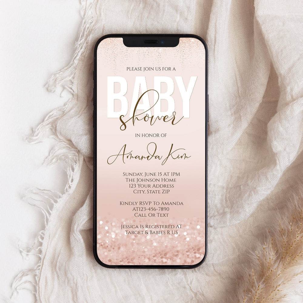 Digital Girl Baby Shower Invitation Template - Rose Gold Design, Text Message Evite, Instant Download