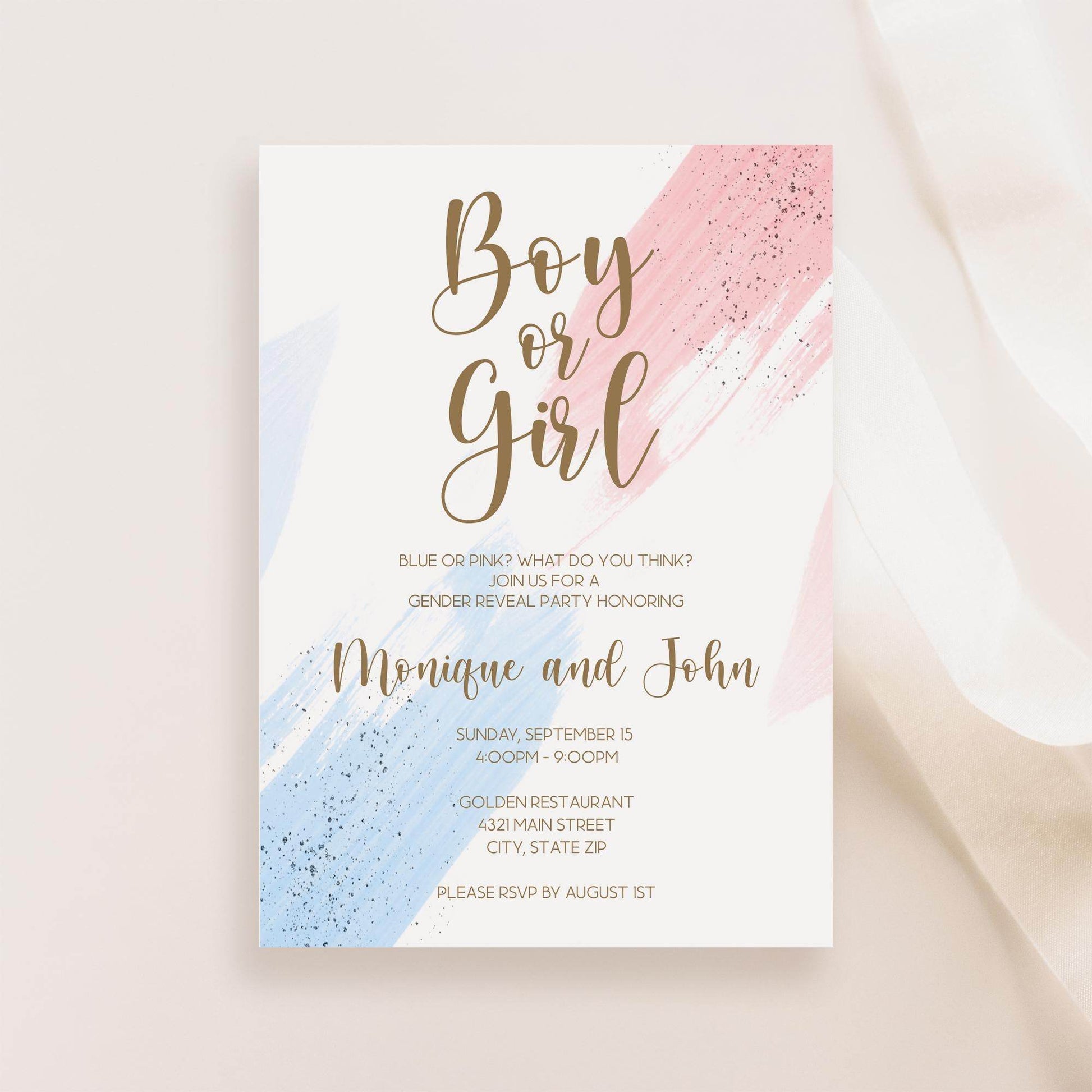 Boy or Girl Gender Reveal Invitation Template, Printable Pink and Blue Baby Shower Invite, He or She Editable Digital Invitation, Instant Download