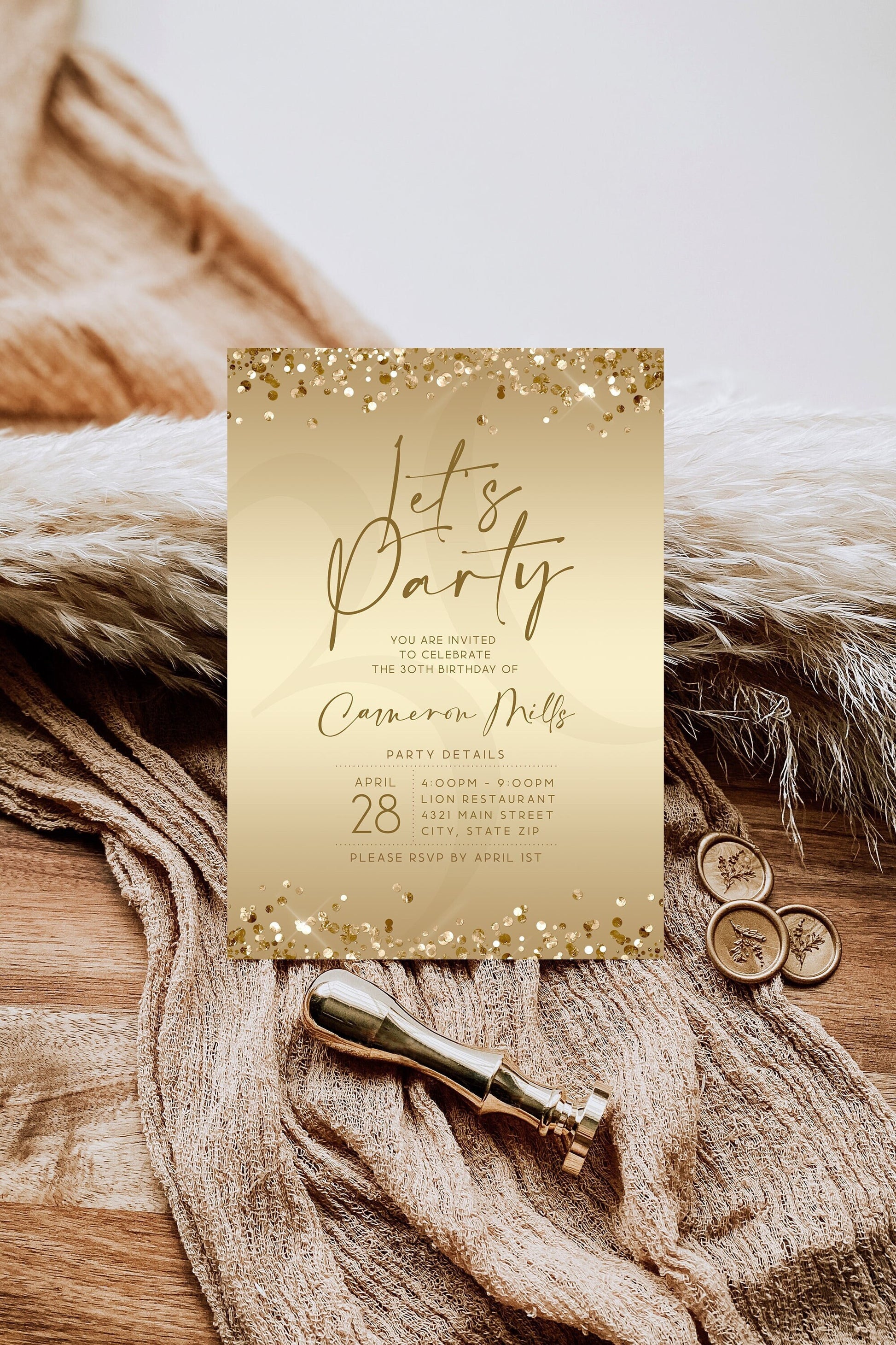 Gold Let's Party Birthday Invitation Template | Editable | Instant Download