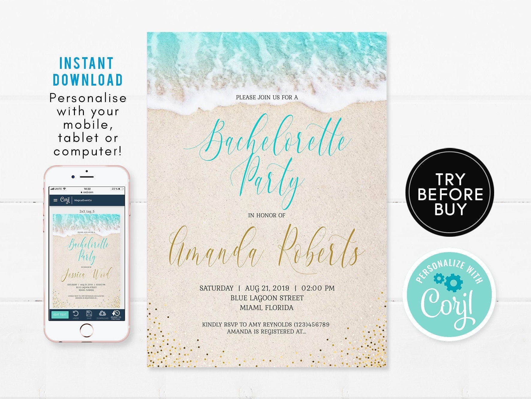 Beach Bachelorette Party Invitation | Tropical Design - Instant Download
