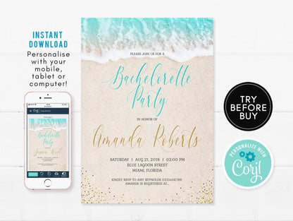 Beach Bachelorette Party Invitation | Tropical Design - Instant Download