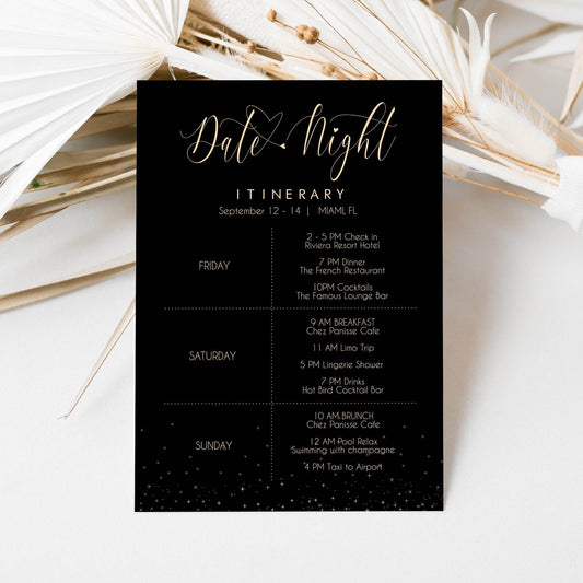 Editable Weekend Itinerary Template | Black Party Schedule | Bachelorette, Hens Party, Birthday Weekend | Printable & Text Message Itinerary | Instant Download