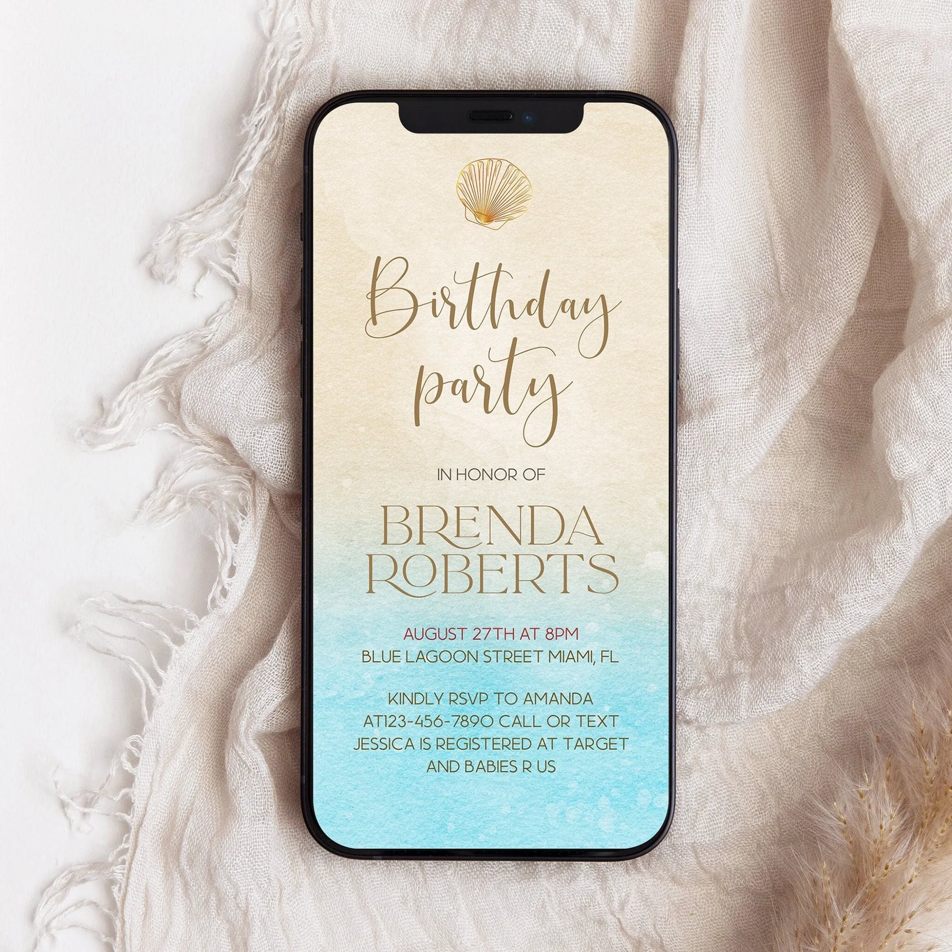 Digital Beach Party Electronic Invitation, Beach Birthday Text Message Invite, Beach Birthday Evite, Beach Party Phone message Template