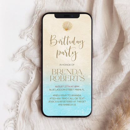 Digital Beach Party Electronic Invitation, Beach Birthday Text Message Invite, Beach Birthday Evite, Beach Party Phone message Template