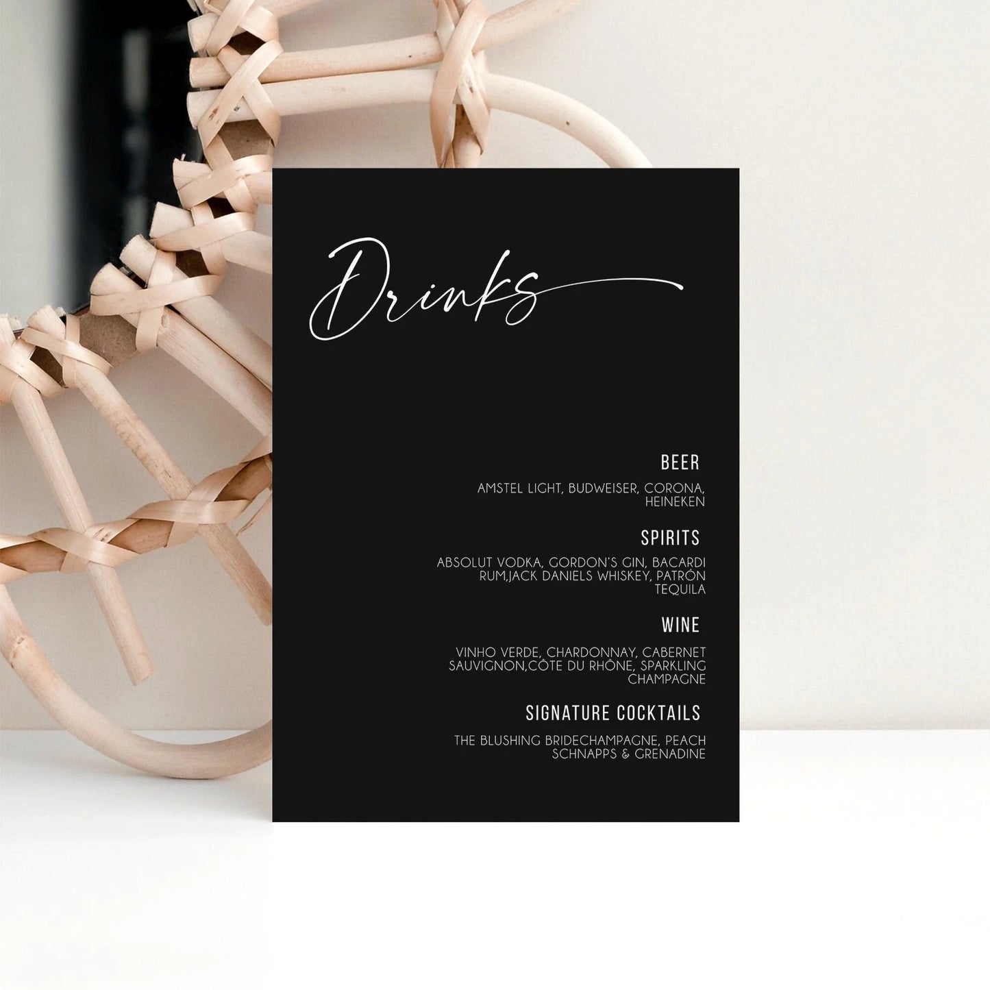 Black Modern Drinks Sign Editable Template, Minimalist Wedding Signage, Printable Sign, Minimal Wedding Sign, Black & White Digital Template