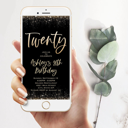 Electronic 20th birthday text invitation template, Twenty editable birthday text invite, digital invitation, phone invitation, digital file