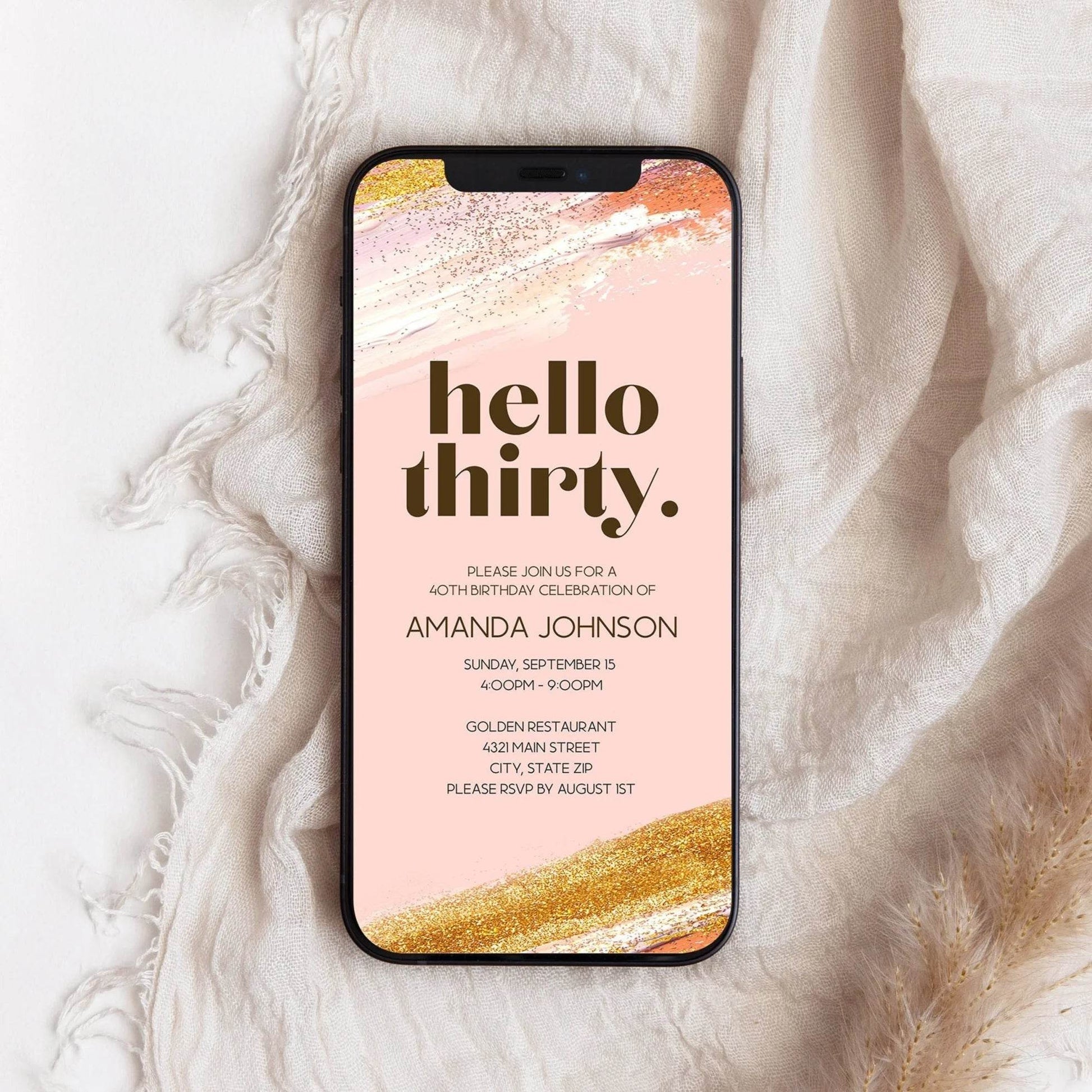 Electronic Hello Thirty 30th birthday text message invitation Evite, Editable birthday invite, Digital invitation, Phone invitation template