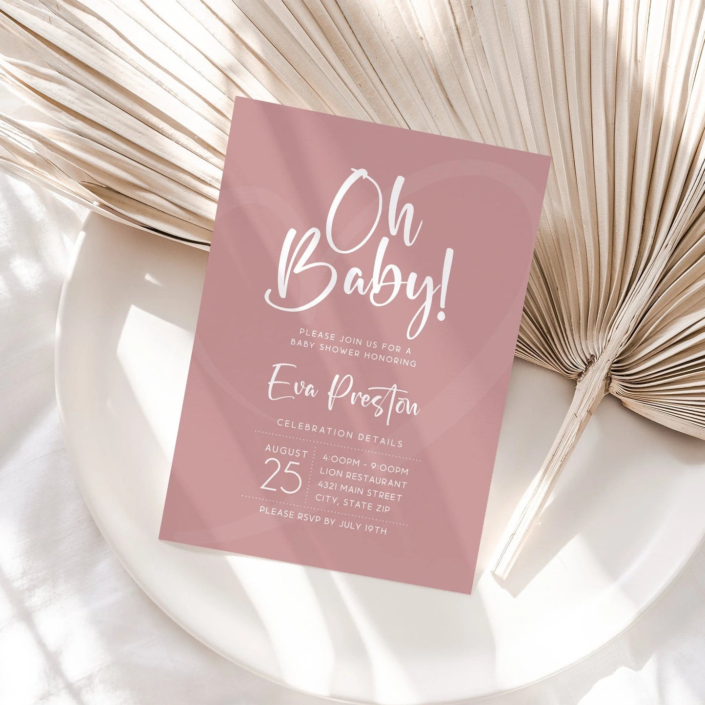 Simple Dusty Pink Baby Shower Invitation Template