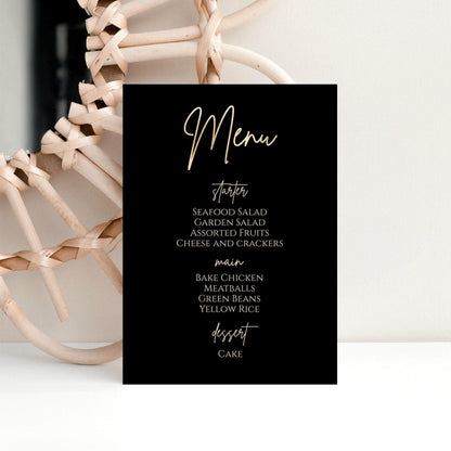 Printable Black Gold Foil Menu, Editable Gold Birthday Menu, Wedding Menu Template, Printable Menu, Black Wedding Menu, Instant Download DIY
