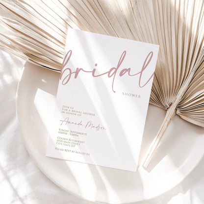 Printable Bridal Shower Invite, Minimalist Bridal Shower Invitation, Blush Bridal Invitation, Bride to Be Evite, Editable Template, Digital