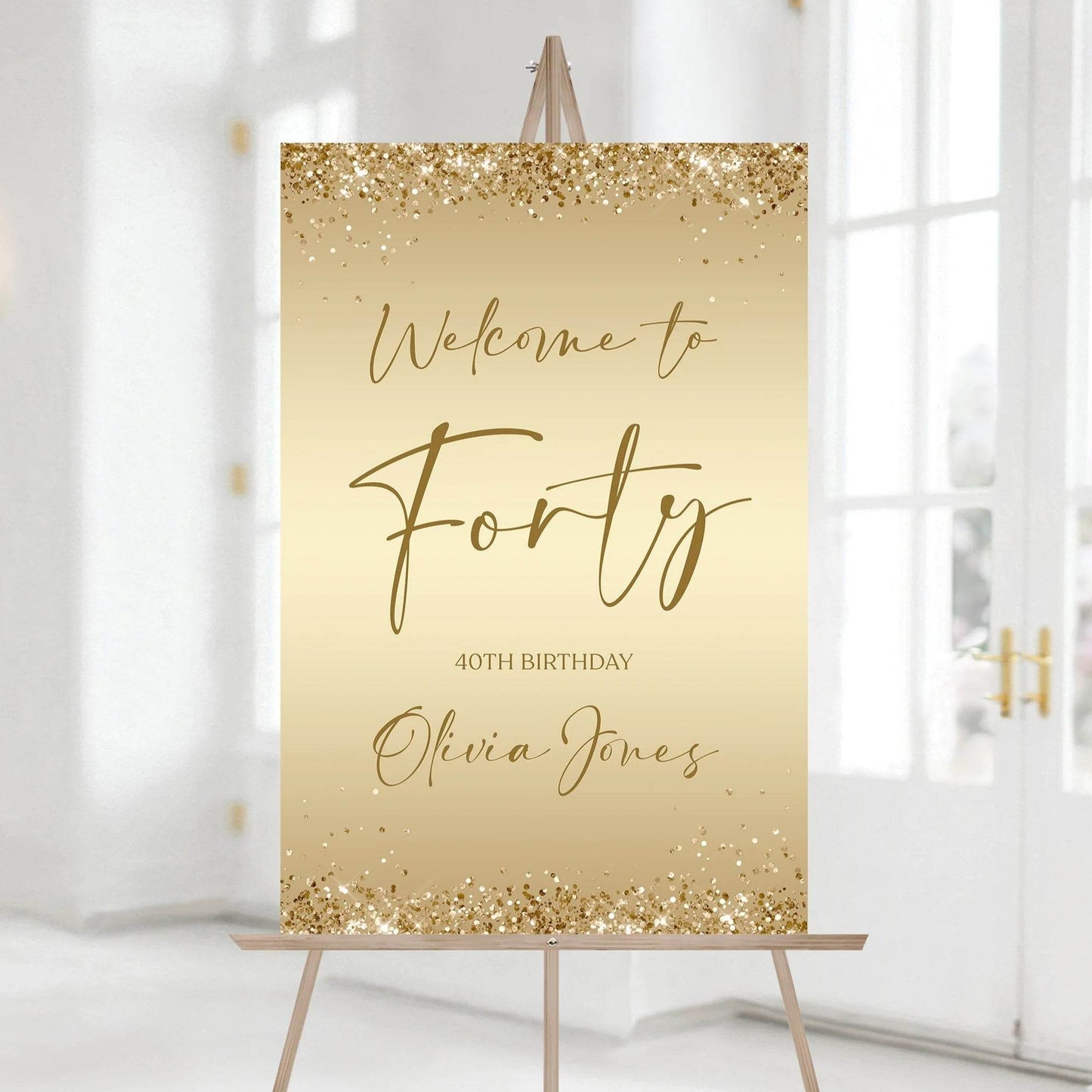 Printable Gold 40th Birthday Welcome Sign – Editable Template