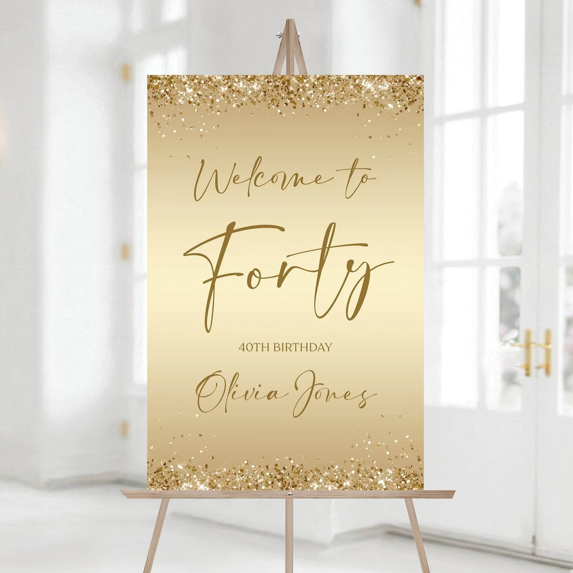 Printable Gold 40th Birthday Welcome Sign – Editable Template