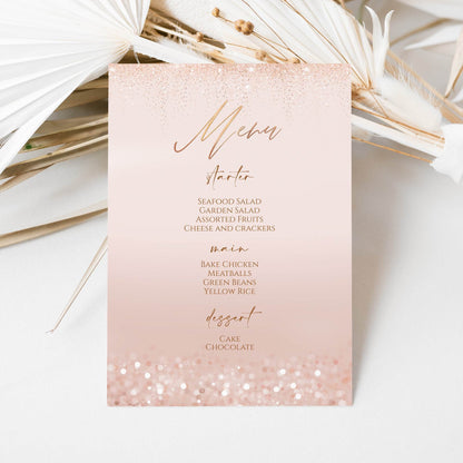 Rose Gold Foil Menu Template | Editable Pink Birthday Dinner Menu | Modern Wedding Menu Card | Printable Digital Instant Download