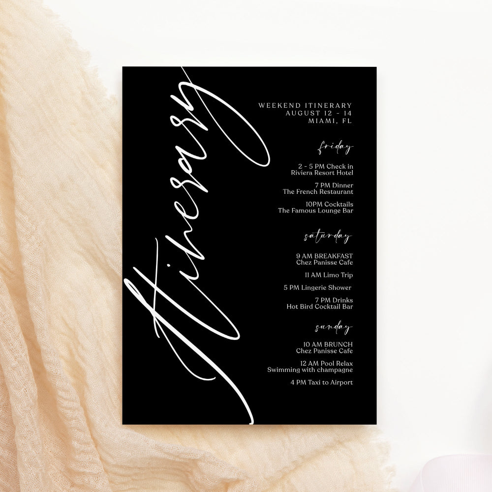 Black Weekend Itinerary Template, Editable Bachelorette & Birthday Schedule, Minimalist Party Weekend Events, Printable Instant Download
