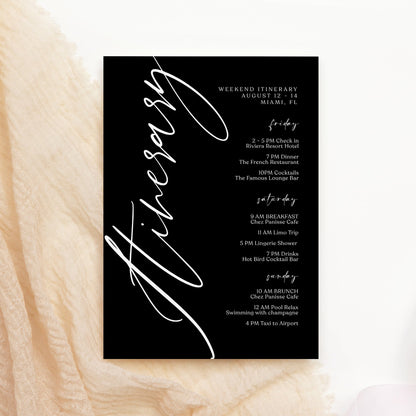 Black Weekend Itinerary Template, Editable Bachelorette & Birthday Schedule, Minimalist Party Weekend Events, Printable Instant Download