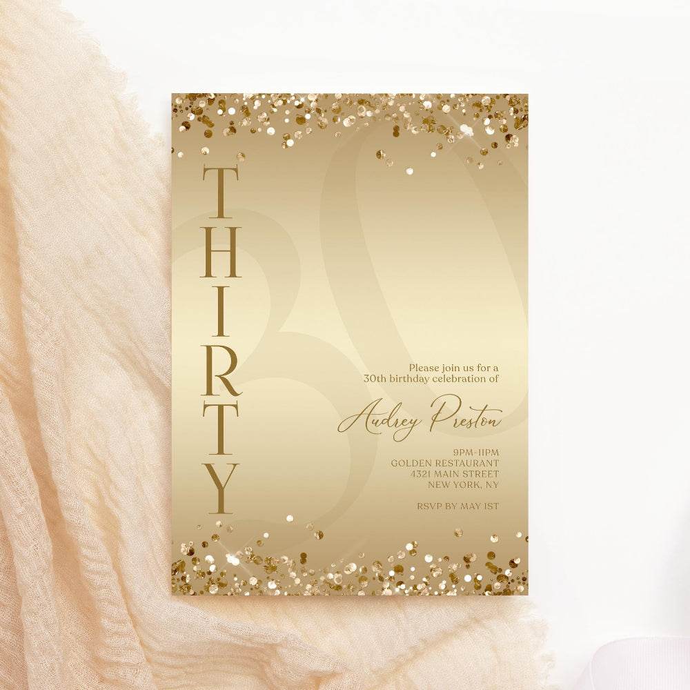 Luxury Gold 30th Birthday Invitation | Editable Surprise Party Evite | Gold Confetti Printable Invite Template | Instant Digital Download