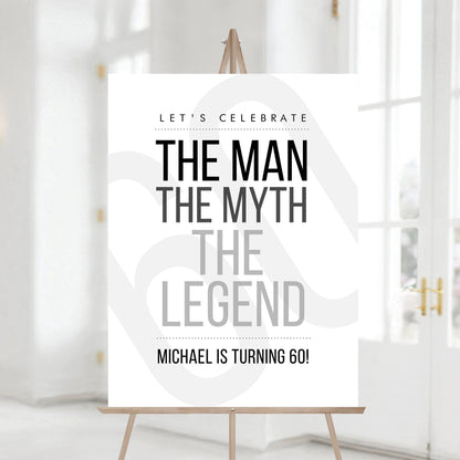 60th Birthday Welcome Sign Template | The Man The Myth The Legend | Printable & Editable Banner | Minimalist Any Age Party Decor | Instant Download