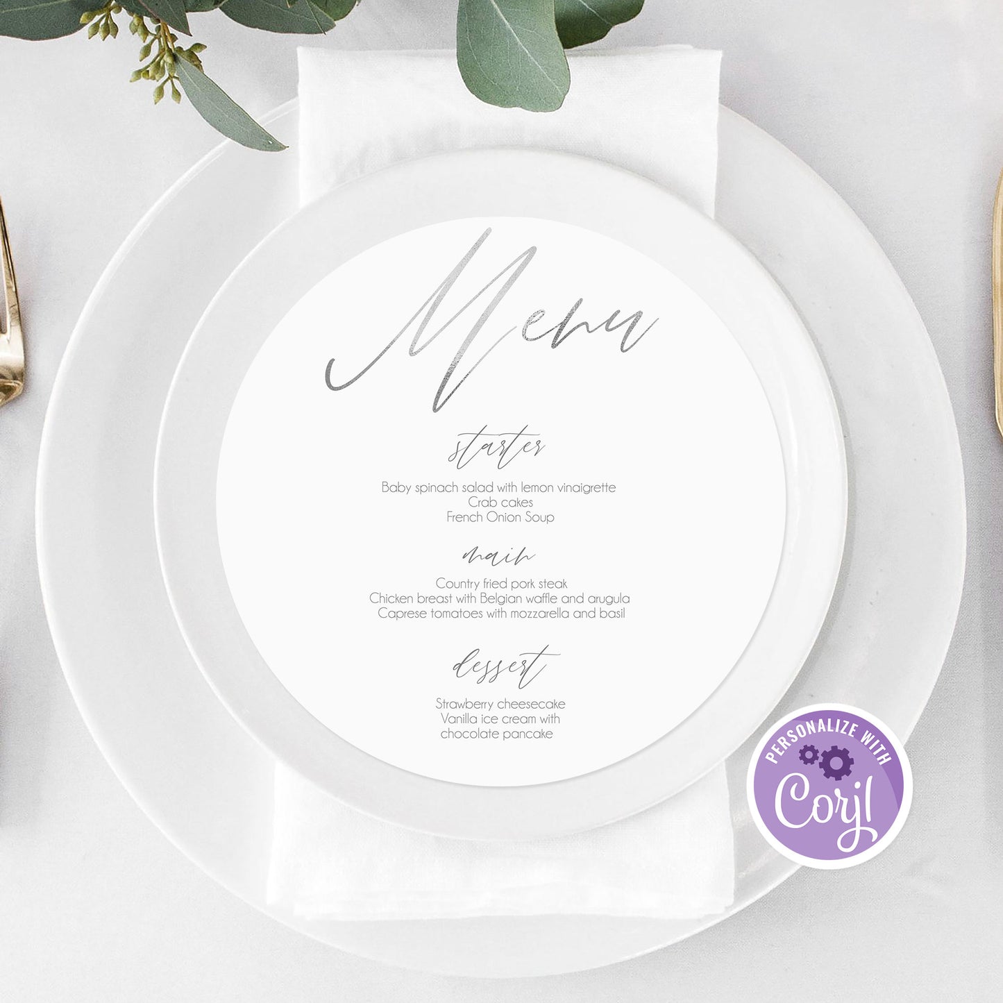 Wedding Menu Template | Editable Silver Circle Menu | Instant Download