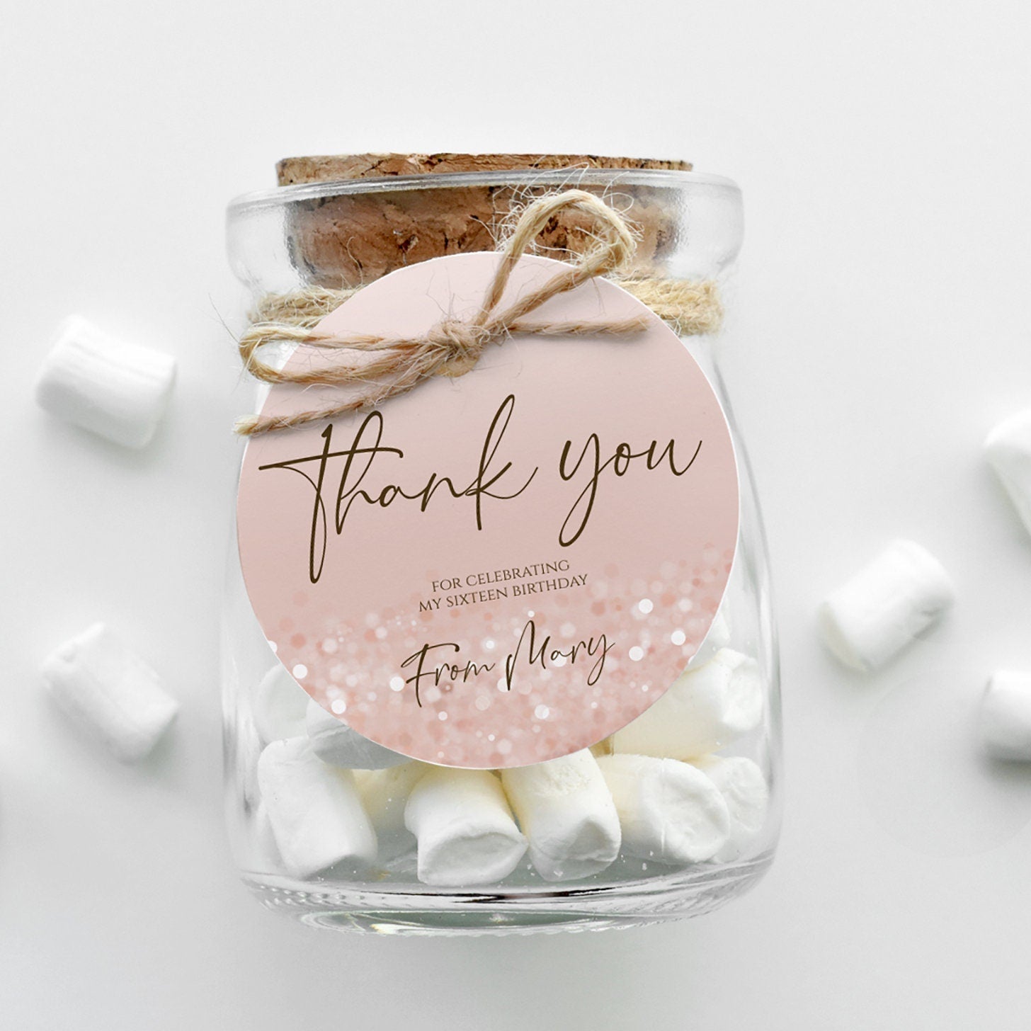 Rose Gold Confetti Birthday Favor Tag, Printable Thank You Tag, Rose Gold Confetti, Any Age Birthday Tag, Editable Thank You Tag, Digital