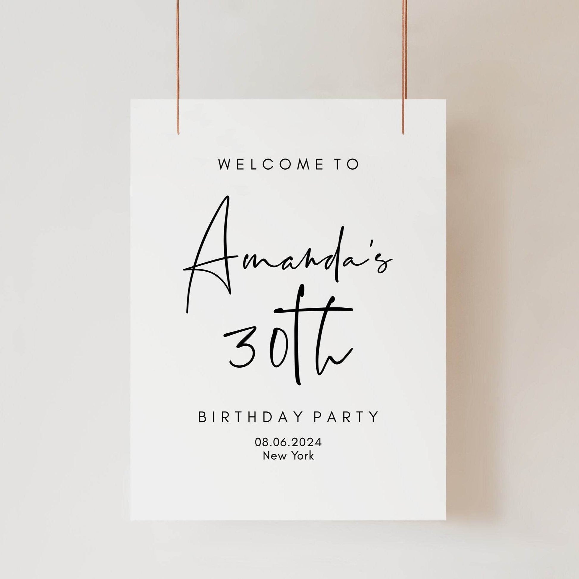 Simple 30th Birthday Welcome Sign Template – Editable Thirty Welcome Poster | Minimalist Birthday Sign | Printable Party Decor | DIY Download