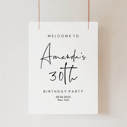Simple 30th Birthday Welcome Sign Template – Editable Thirty Welcome Poster | Minimalist Birthday Sign | Printable Party Decor | DIY Download