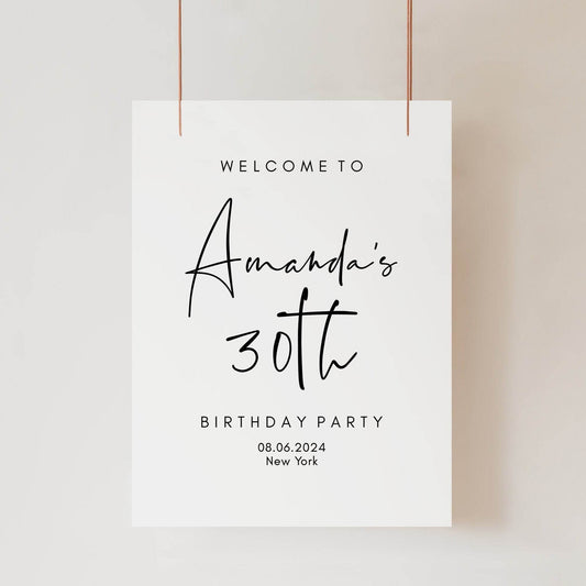 Simple 30th Birthday Welcome Sign Template – Editable Thirty Welcome Poster | Minimalist Birthday Sign | Printable Party Decor | DIY Download