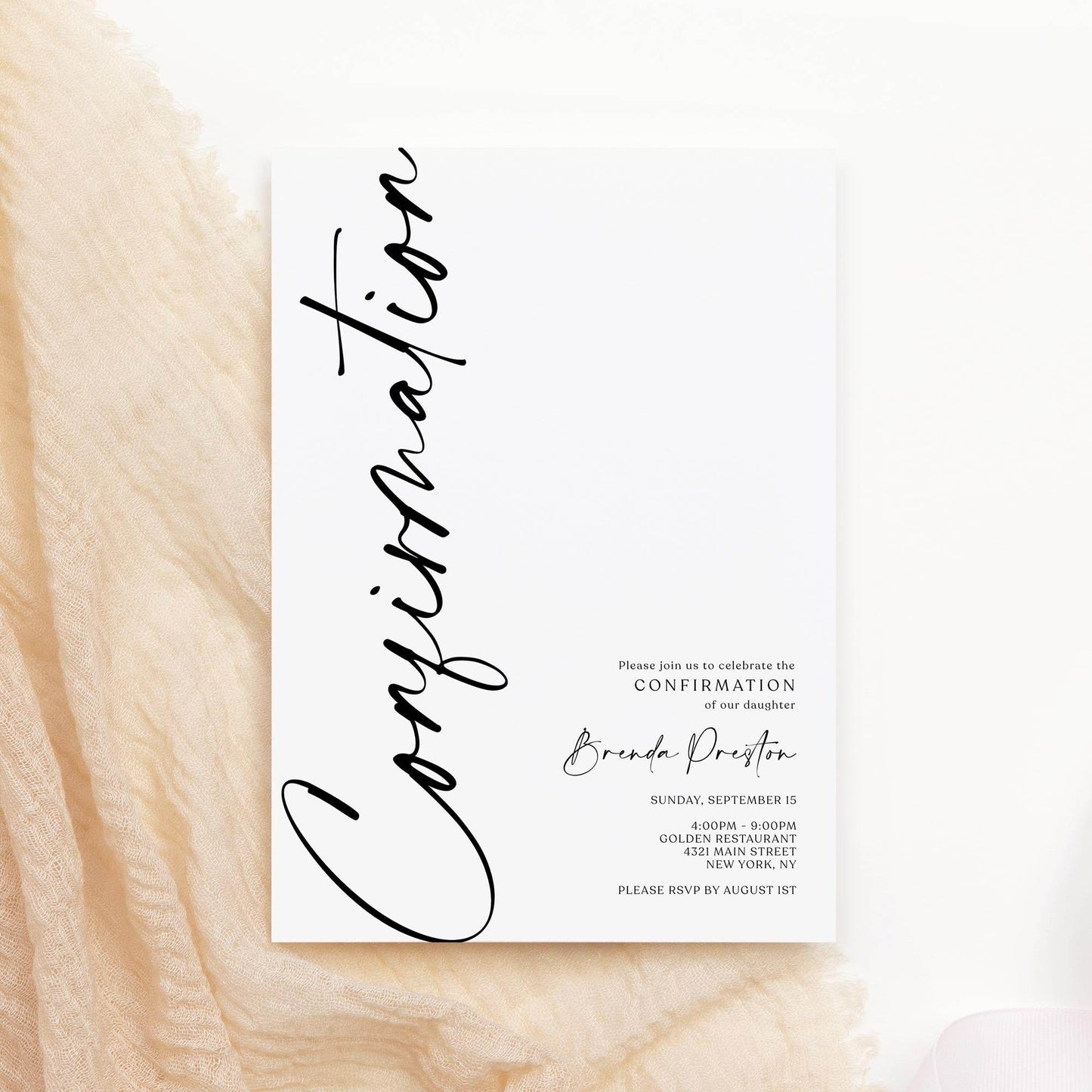 Editable Confirmation Invitation Card Template, Simple Confirmation Invite, Boy Girl Confirmation Invitation, Digital Minimalist Invitation