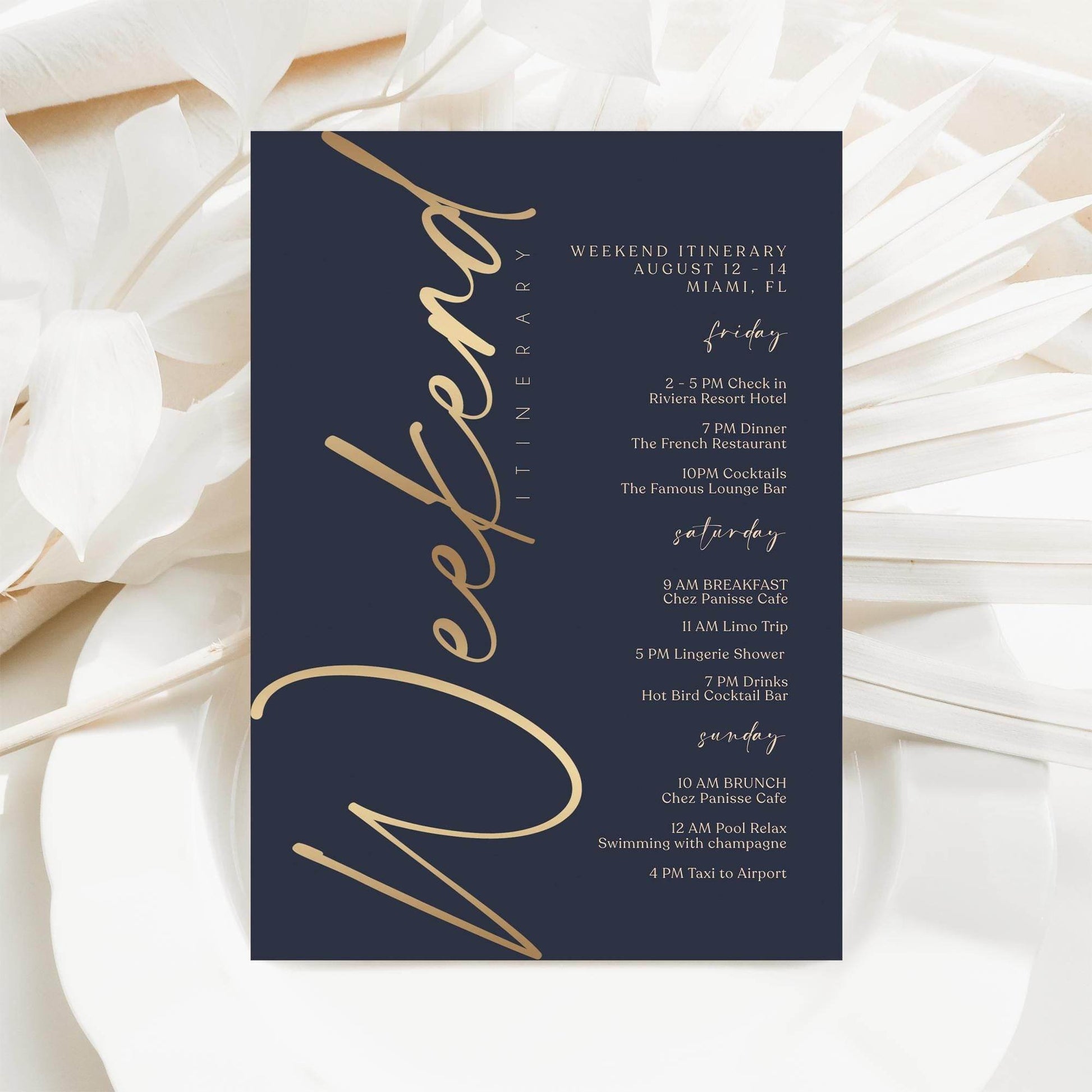 Editable Navy & Gold Weekend Itinerary Template – Elegant Printable Event Schedule | Birthday or Anniversary Weekend Planner | Instant Download
