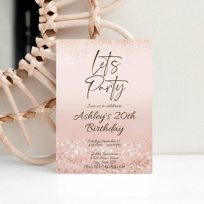 Let’s Party Printable Birthday Invitation Template – Editable Rose Gold Birthday Party Invite | Any Age Birthday Invitation | Instant Download