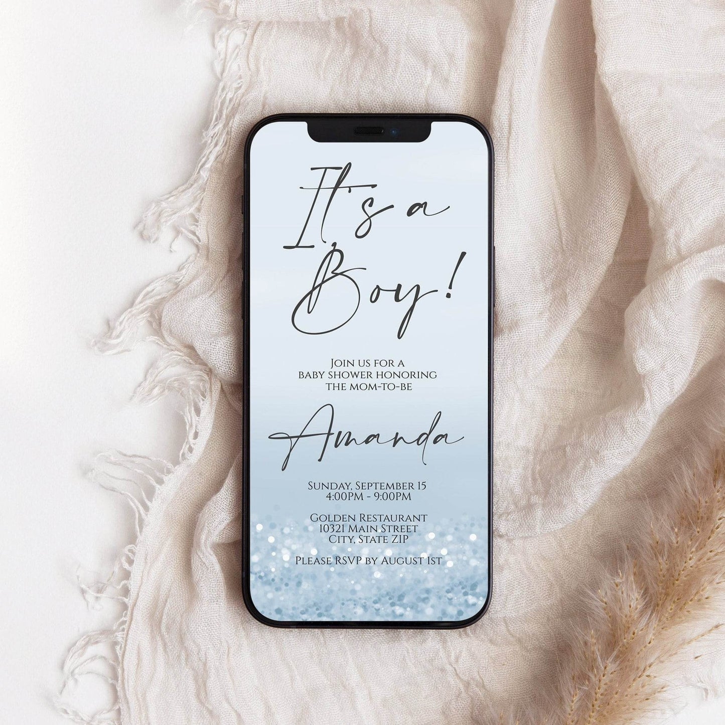 It’s a Boy Electronic Baby Shower Evite | Blue Confetti Text Message Invitation Template | Editable Digital Invite | Instant Download