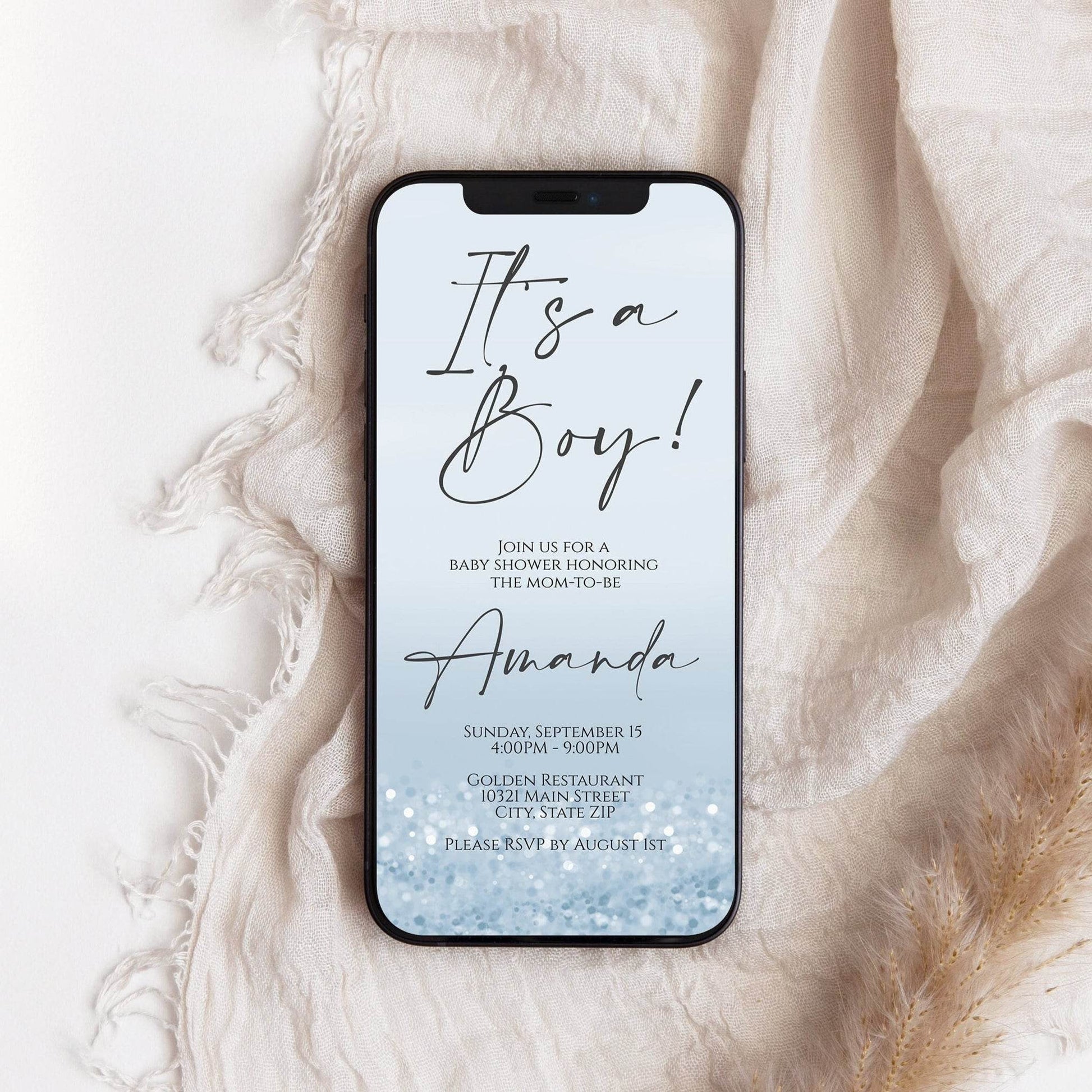 It’s a Boy Electronic Baby Shower Evite | Blue Confetti Text Message Invitation Template | Editable Digital Invite | Instant Download