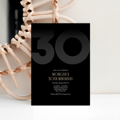 Black 30th Thirty Birthday Invitation Template, Editable Modern Party Invite for Him, Printable Black Elegant Invitation, Instant Download