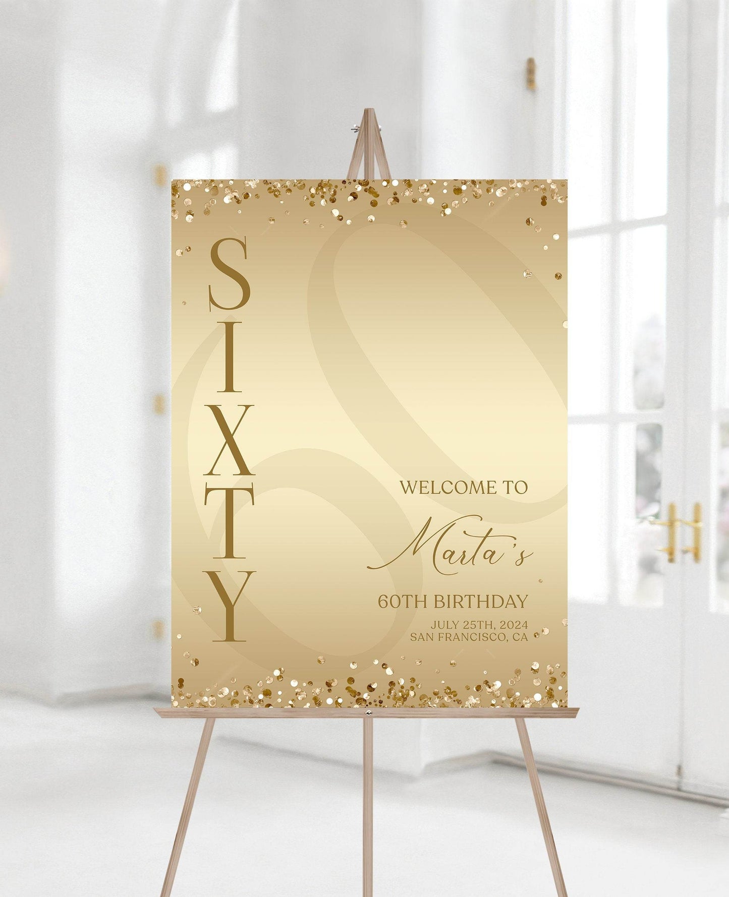 Gold Printable 60th Birthday Welcome Sign Template | Editable Luxury Welcome Poster | Elegant DIY Birthday Decorations