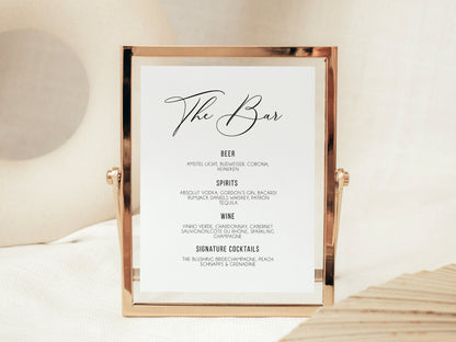 Printable Wedding Bar Menu Template, 8x10 Modern Minimalist Bar Menu Wedding Sign, Wedding Drink Sign, Editable, Digital Template Download