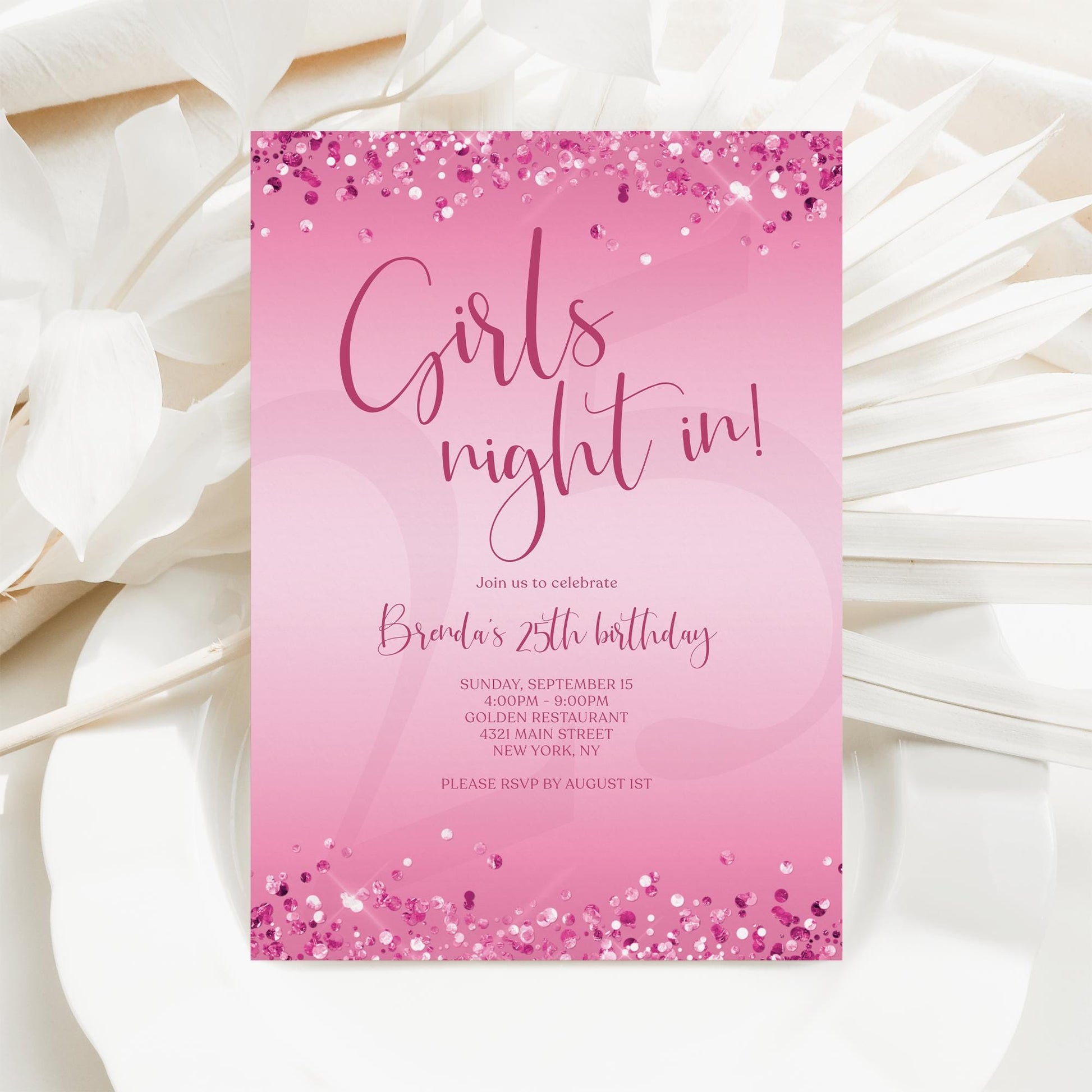 Pink Girls Night Invitation Template | Editable Pamper Party Invite