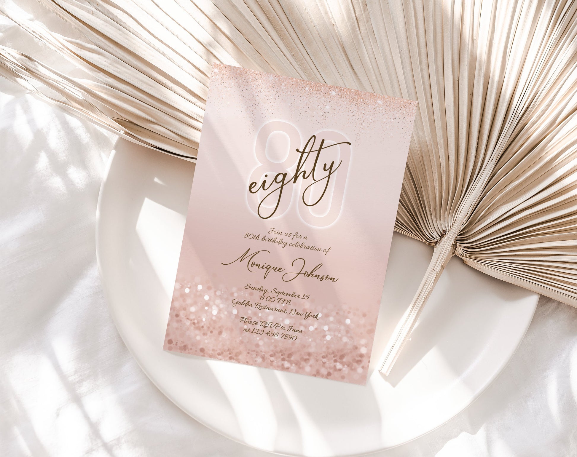 Printable 80th Eighty Birthday Invitation Template, Editable Eighty & Fabulous Birthday Invite, Ladies Surprise Dinner Evite, Birthday Card