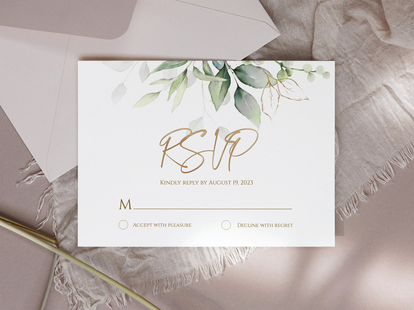 Printable Wedding Rsvp Cards, Birthday Rsvp Card Template, Eucalyptus Greenery Gold Foil, Editable DIY, Digital Template, Instant Download