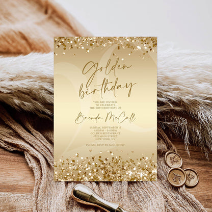 Printable Ladies Golden Birthday Invitation Template, Gold Party Invite, Editable Template, Teen Girls Brunch Digital Download, Email Invite
