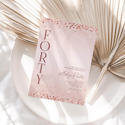 Pink Rose Gold 40th Birthday Invitation – Editable Surprise Party Template – Printable & Digital Invite – Text Message Evite – Instant Download