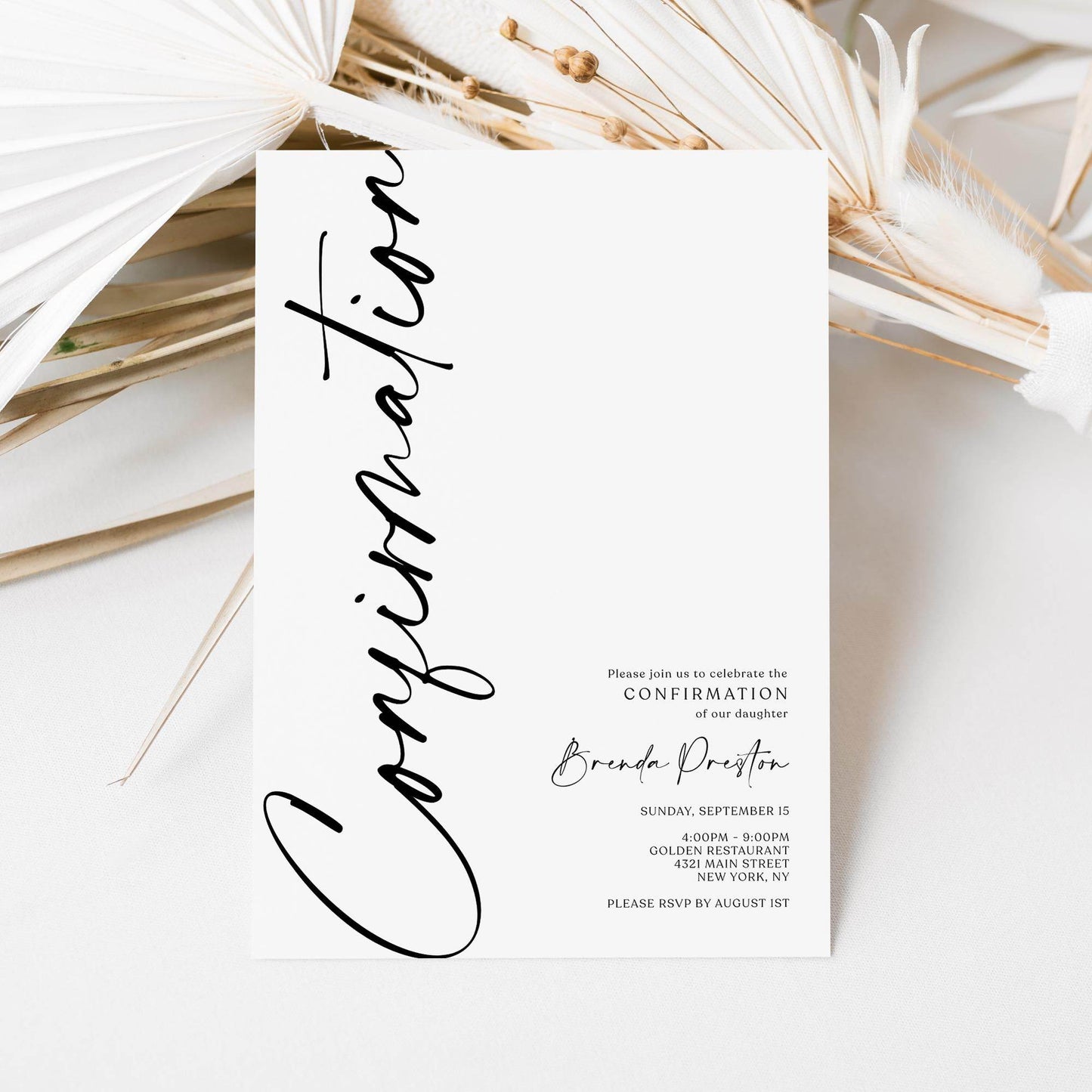 Editable Confirmation Invitation Card Template, Simple Confirmation Invite, Boy Girl Confirmation Invitation, Digital Minimalist Invitation