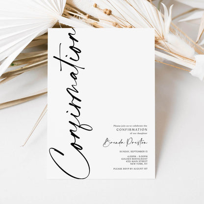 Editable Confirmation Invitation Card Template, Simple Confirmation Invite, Boy Girl Confirmation Invitation, Digital Minimalist Invitation