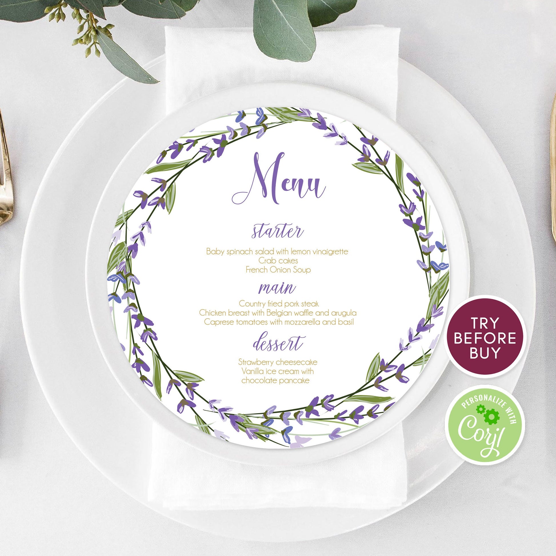 Floral Round Menu, Editable Wedding Menu, Circle Menu Template, Printable Menu, Calligraphy Wedding Menu, Dinner Menu, Instant Download