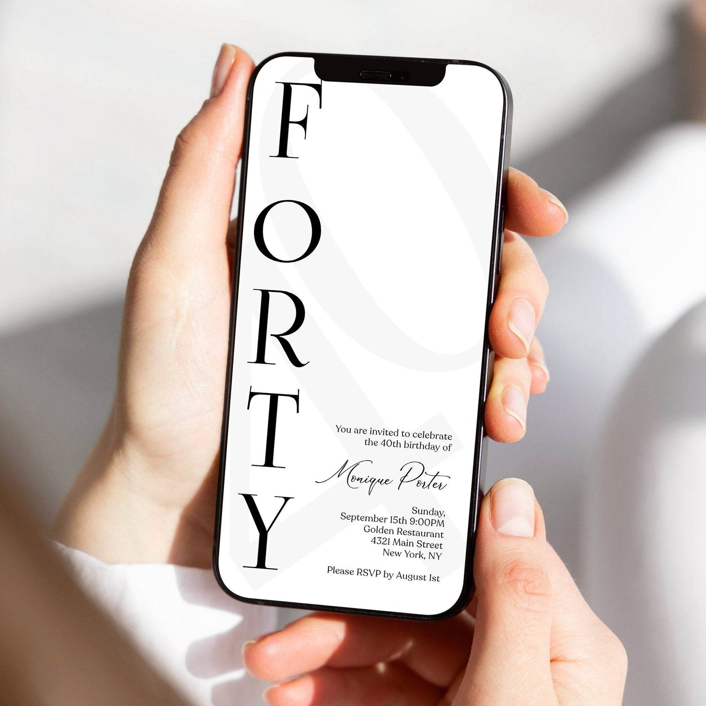 Digital Simple 40th Forty Birthday Invitation Template, Electronic Minimalist Birthday Invite, Modern Any Age Invite, DIY Text Message Evite